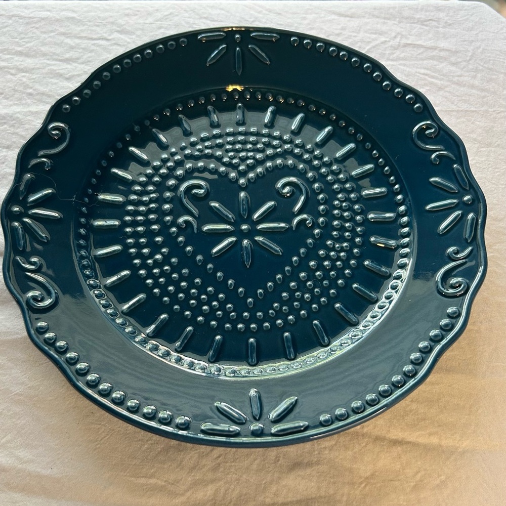 Elma mural stone wear dinner plate  elegant Blue Heart Pattern Plate set of 3